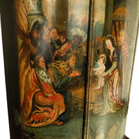 Antique Flemish Painted Polychrome Corner Cabinet Christ Nativity Magi 1760