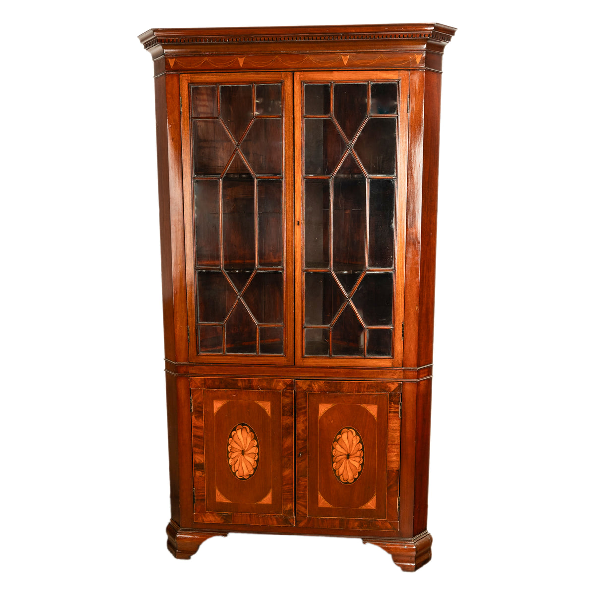 Antique 18th Century Georgian Inlaid Mahogany Freestanding Corner Cabinet 1790