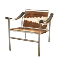 Pair Bauhaus Basculant LC1 Sling Armchairs Le Corbusier Cow Hide Cassina 1960s