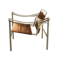 Pair Bauhaus Basculant LC1 Sling Armchairs Le Corbusier Cow Hide Cassina 1960s