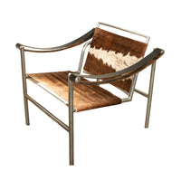 Pair Bauhaus Basculant LC1 Sling Armchairs Le Corbusier Cow Hide Cassina 1960s