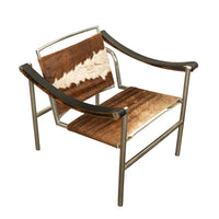 Pair Bauhaus Basculant LC1 Sling Armchairs Le Corbusier Cow Hide Cassina 1960s