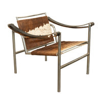 Pair Bauhaus Basculant LC1 Sling Armchairs Le Corbusier Cow Hide Cassina 1960s