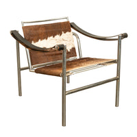 Pair Bauhaus Basculant LC1 Sling Armchairs Le Corbusier Cow Hide Cassina 1960s