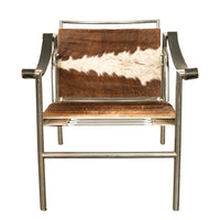 Pair Bauhaus Basculant LC1 Sling Armchairs Le Corbusier Cow Hide Cassina 1960s
