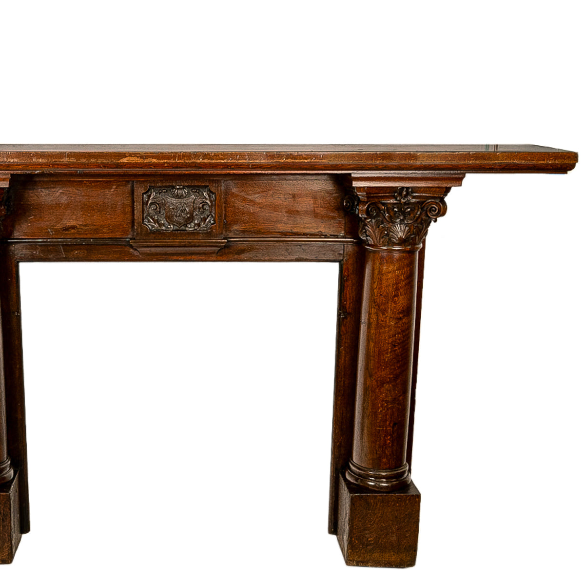 Antique 19th Century Carved Oak Column Fireplace Mantel Surround San Francisco