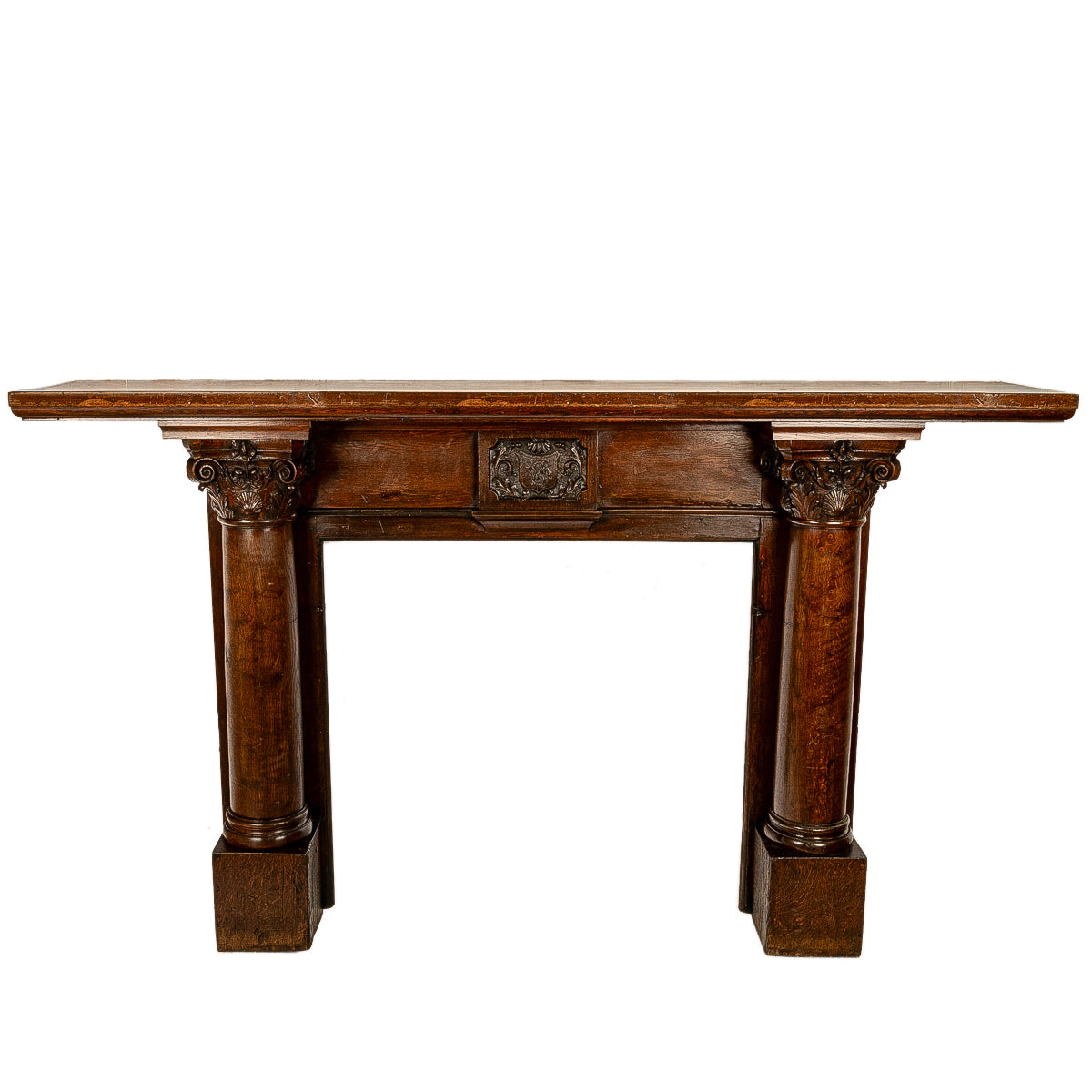 Antique 19th Century Carved Oak Column Fireplace Mantel Surround San Francisco