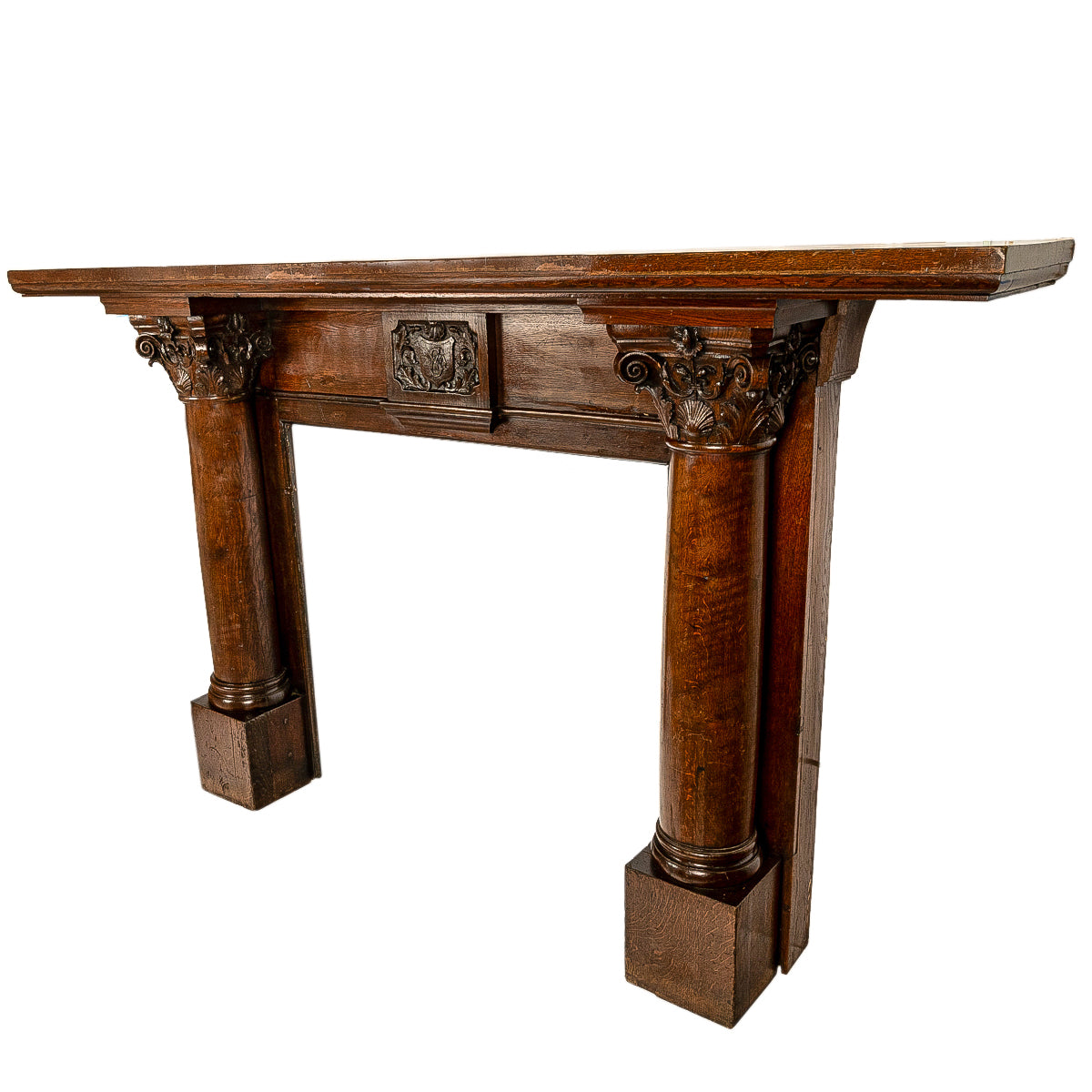 Antique 19th Century Carved Oak Column Fireplace Mantel Surround San Francisco