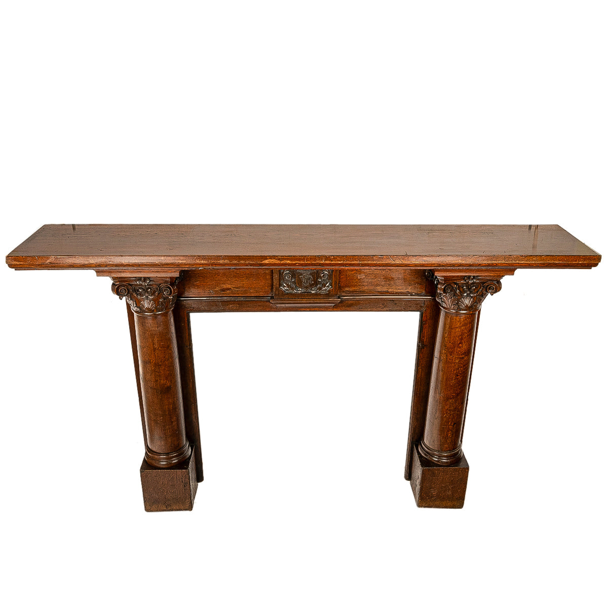 Antique 19th Century Carved Oak Column Fireplace Mantel Surround San Francisco