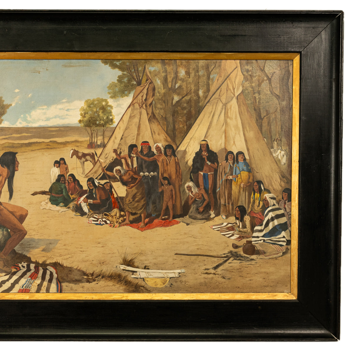 Antique Western Oil on Canvas Painting Native American "The Captive" 1901  by Frank Paul Sauerwein