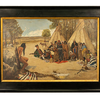 Antique Western Oil on Canvas Painting Native American "The Captive" 1901  by Frank Paul Sauerwein