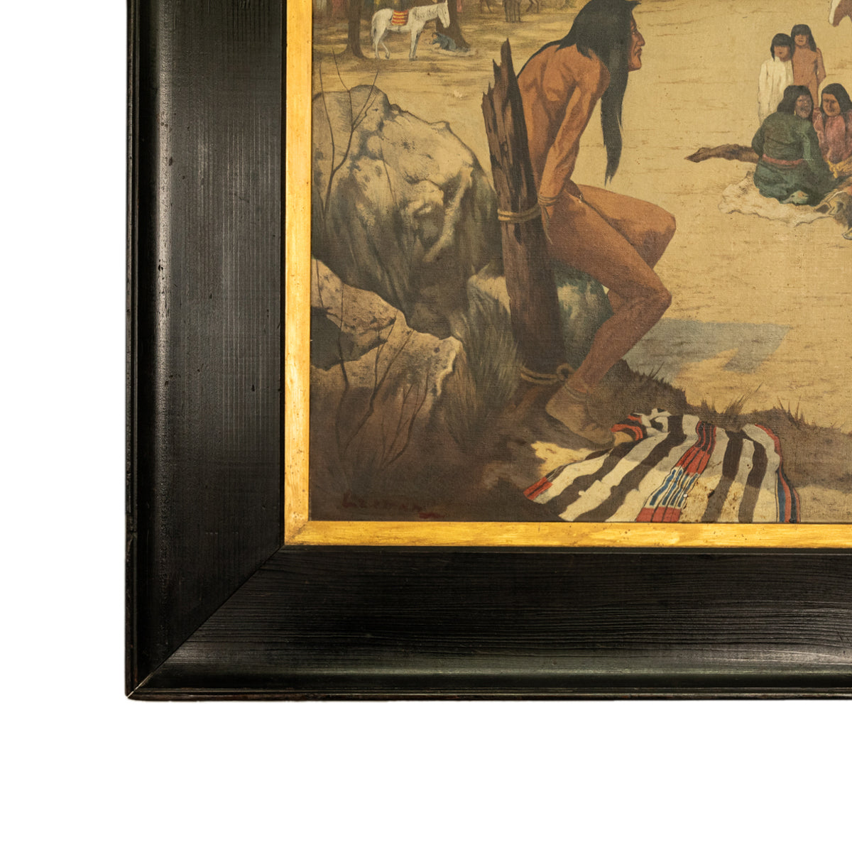 Antique Western Oil on Canvas Painting Native American "The Captive" 1901  by Frank Paul Sauerwein