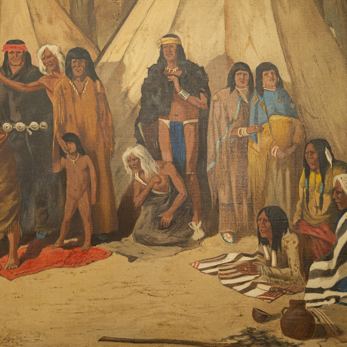 Antique Western Oil on Canvas Painting Native American "The Captive" 1901  by Frank Paul Sauerwein