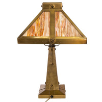 Antique American Arts & Crafts Mission Stained Slag Glass Brass Table Lamp 1910
