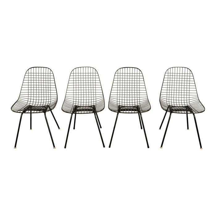Set of Four Mid Century Modern Eames DKX Black Powder-Coated Wire Chairs, 1954