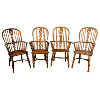 Set 4 Antique 19thC High-backed English Ash Elm Country Windsor Arm Chairs 1840