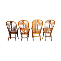 Set 4 Antique 19thC High-backed English Ash Elm Country Windsor Arm Chairs 1840