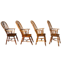 Set 4 Antique 19thC High-backed English Ash Elm Country Windsor Arm Chairs 1840