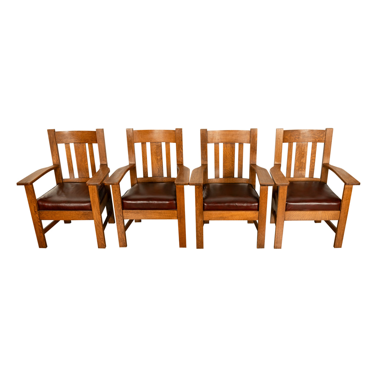 Antique Set 4 American Oak Arts & Crafts Mission Arm Chairs Stickley Oregon 1910