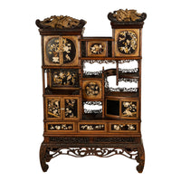 Antique Japanese Lacquer Inlaid Hardwood Meiji Period Shibayama Shodana Cabinet Circa 1880
