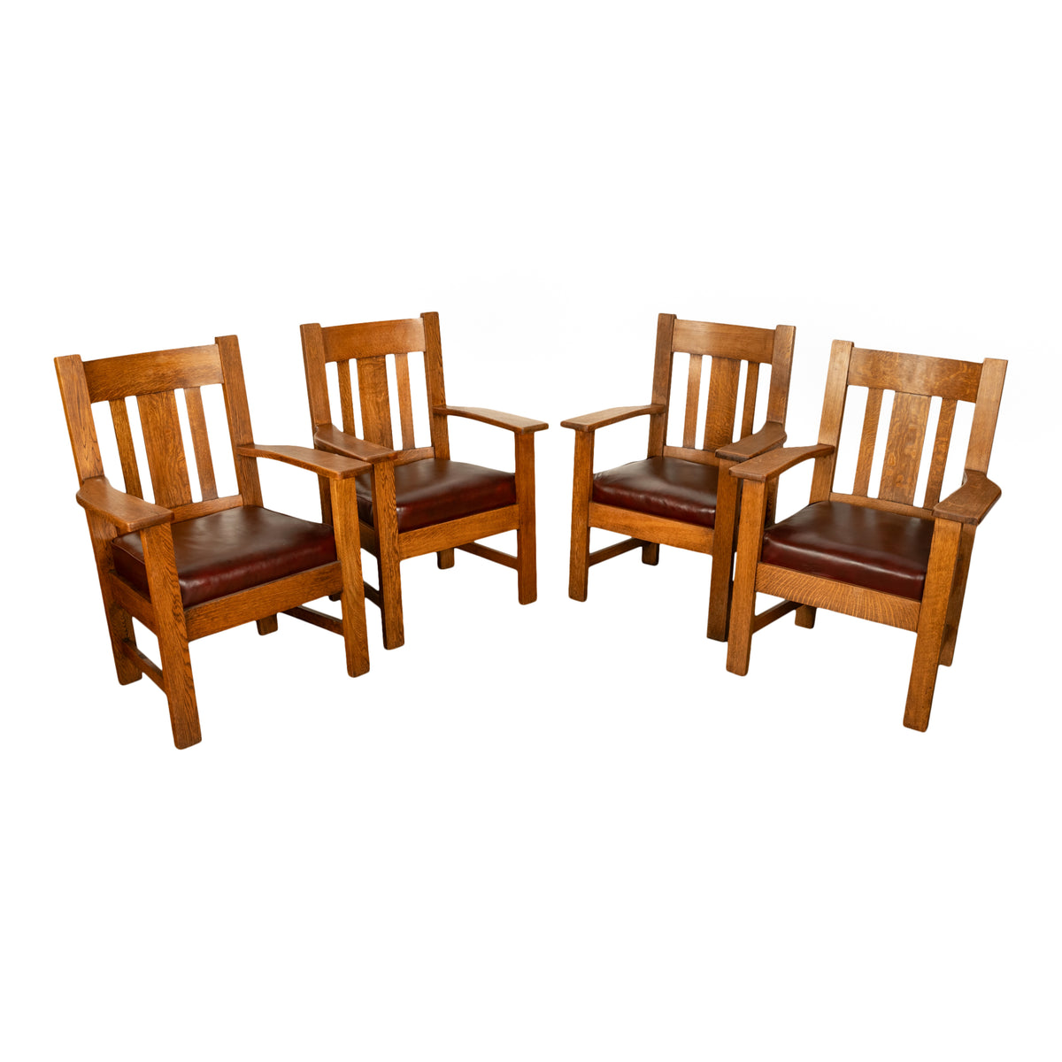 Antique Set 4 American Oak Arts & Crafts Mission Arm Chairs Stickley Oregon 1910