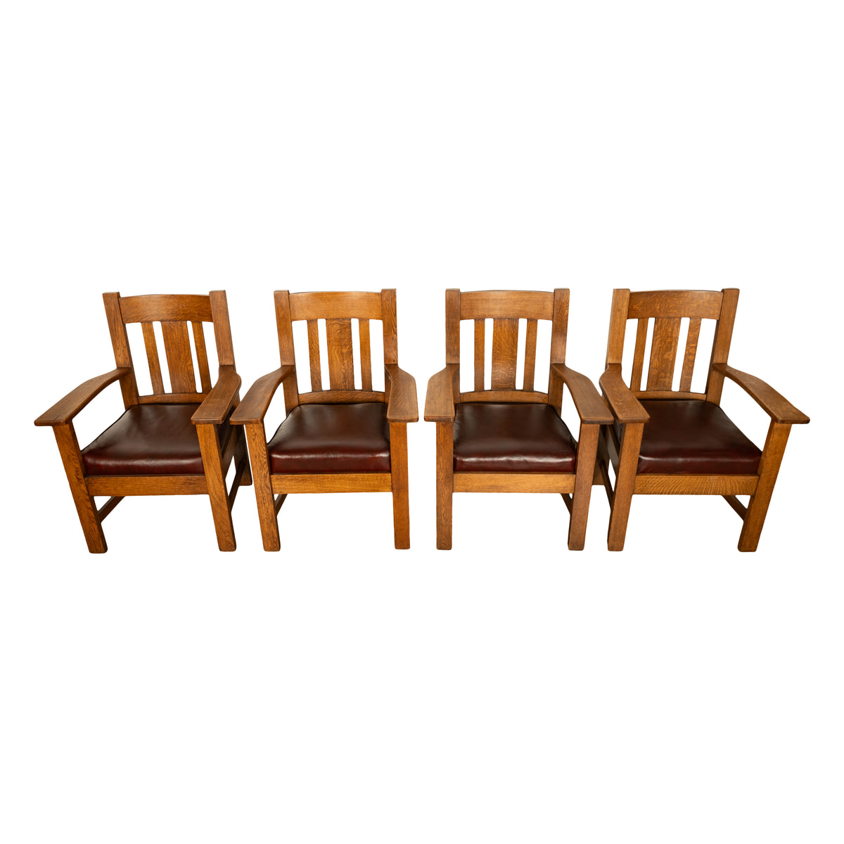 Antique Set 4 American Oak Arts & Crafts Mission Arm Chairs Stickley Oregon 1910