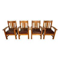 Antique Set 4 American Oak Arts & Crafts Mission Arm Chairs Stickley Oregon 1910