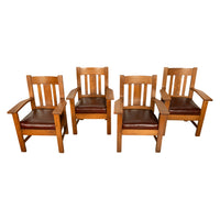 Antique Set 4 American Oak Arts & Crafts Mission Arm Chairs Stickley Oregon 1910