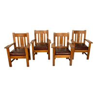 Antique Set 4 American Oak Arts & Crafts Mission Arm Chairs Stickley Oregon 1910