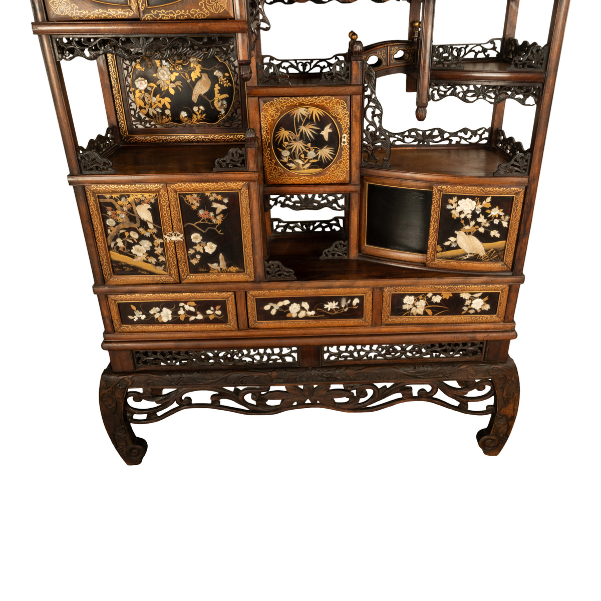 Antique Japanese Lacquer Inlaid Hardwood Meiji Period Shibayama Shodana Cabinet Circa 1880