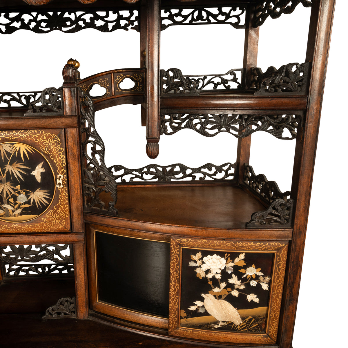 Antique Japanese Lacquer Inlaid Hardwood Meiji Period Shibayama Shodana Cabinet Circa 1880