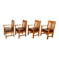 Antique Set 4 American Oak Arts & Crafts Mission Arm Chairs Stickley Oregon 1910