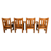 Antique Set 4 American Oak Arts & Crafts Mission Arm Chairs Stickley Oregon 1910