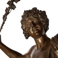 Antique Spanish Art Nouveau Bronze Neo-Classical Sculpture Statue Bacchante 1890 By Gustave Obiols Delgado