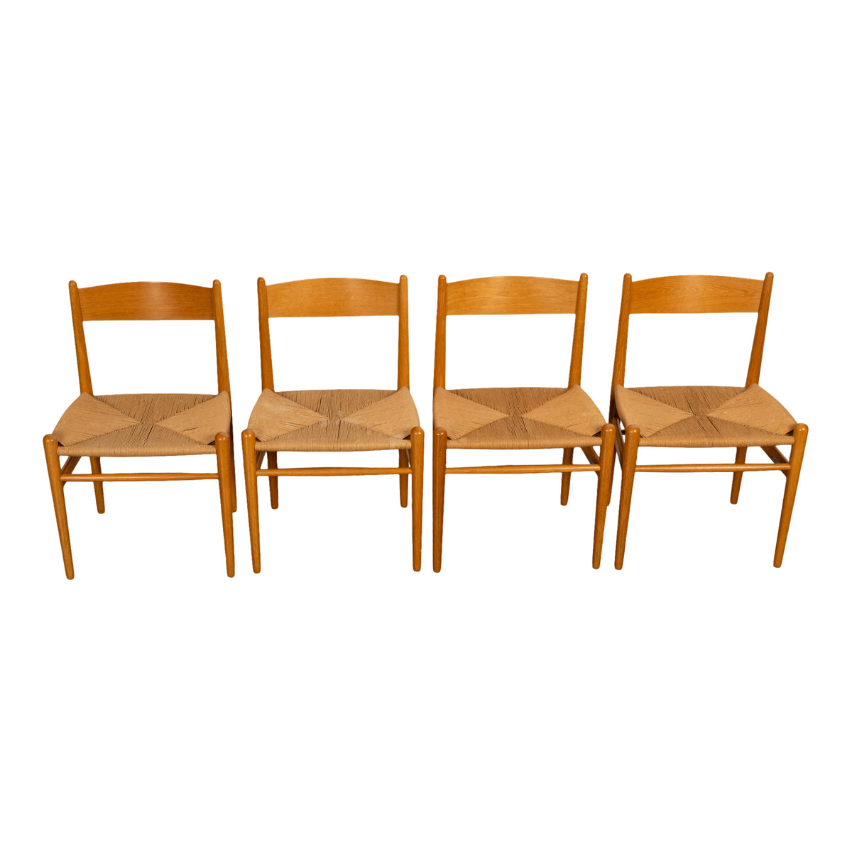 Mid Century Hans Wegner Set 4 Beech Danish Cord Dining Chairs Carl Hansen & Søn