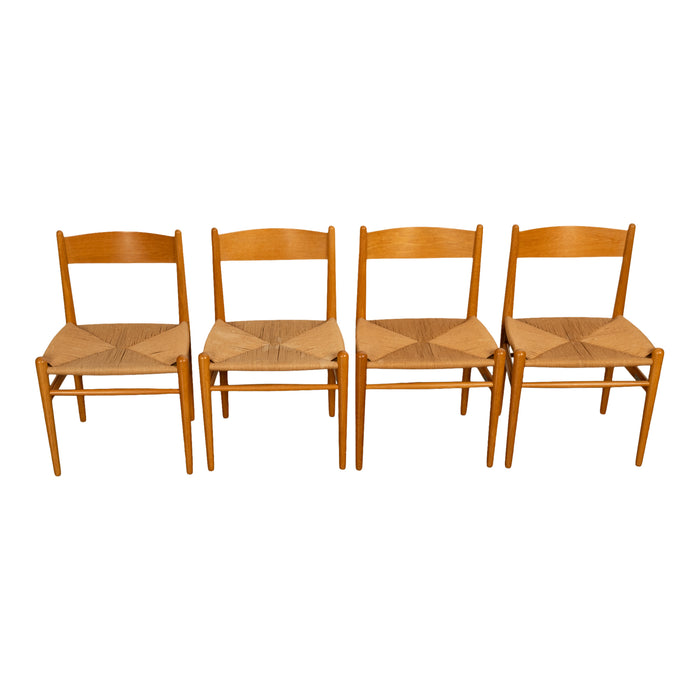 Mid Century Hans Wegner Set 4 Beech Danish Cord Dining Chairs Carl Hansen & Søn
