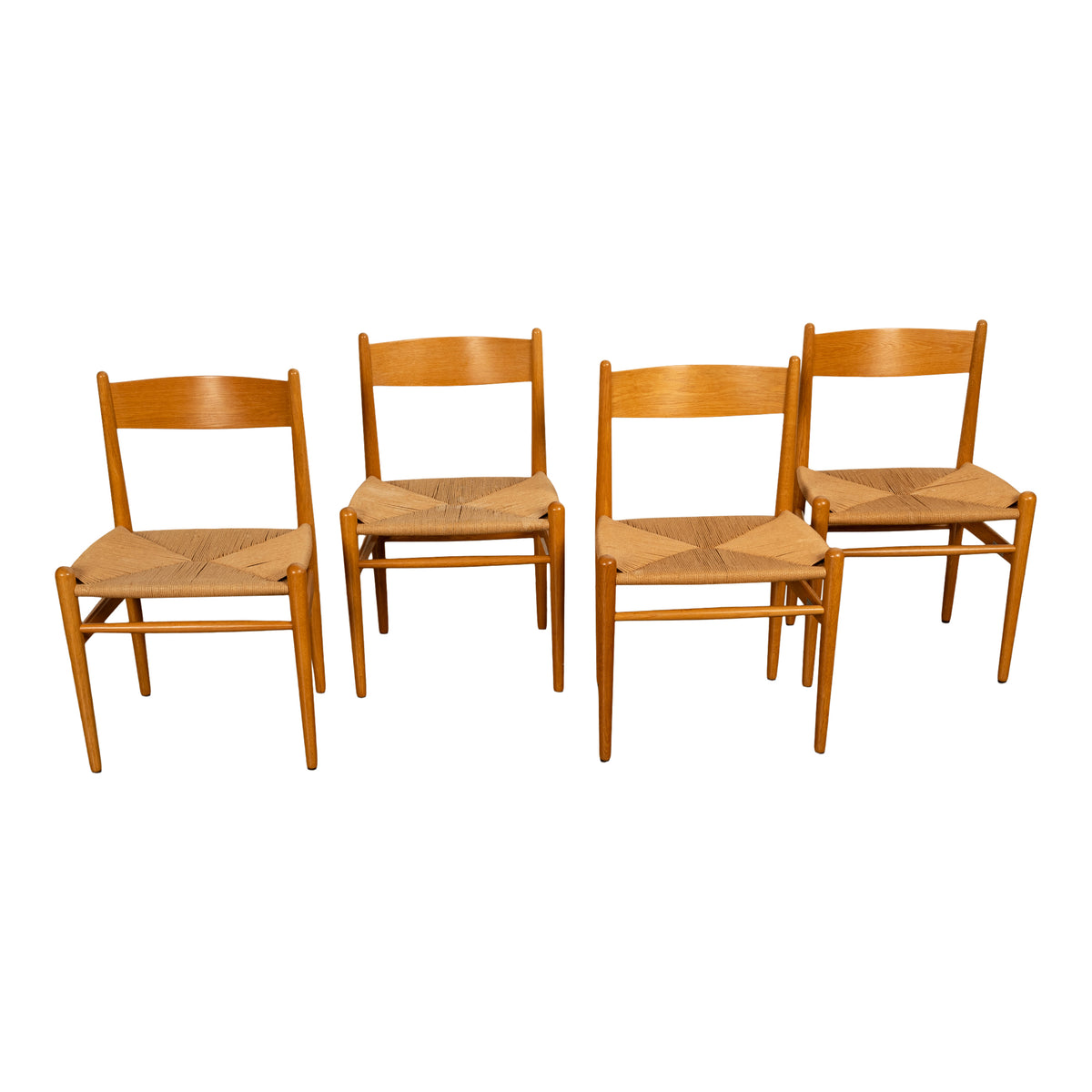 Mid Century Hans Wegner Set 4 Beech Danish Cord Dining Chairs Carl Hansen & Søn