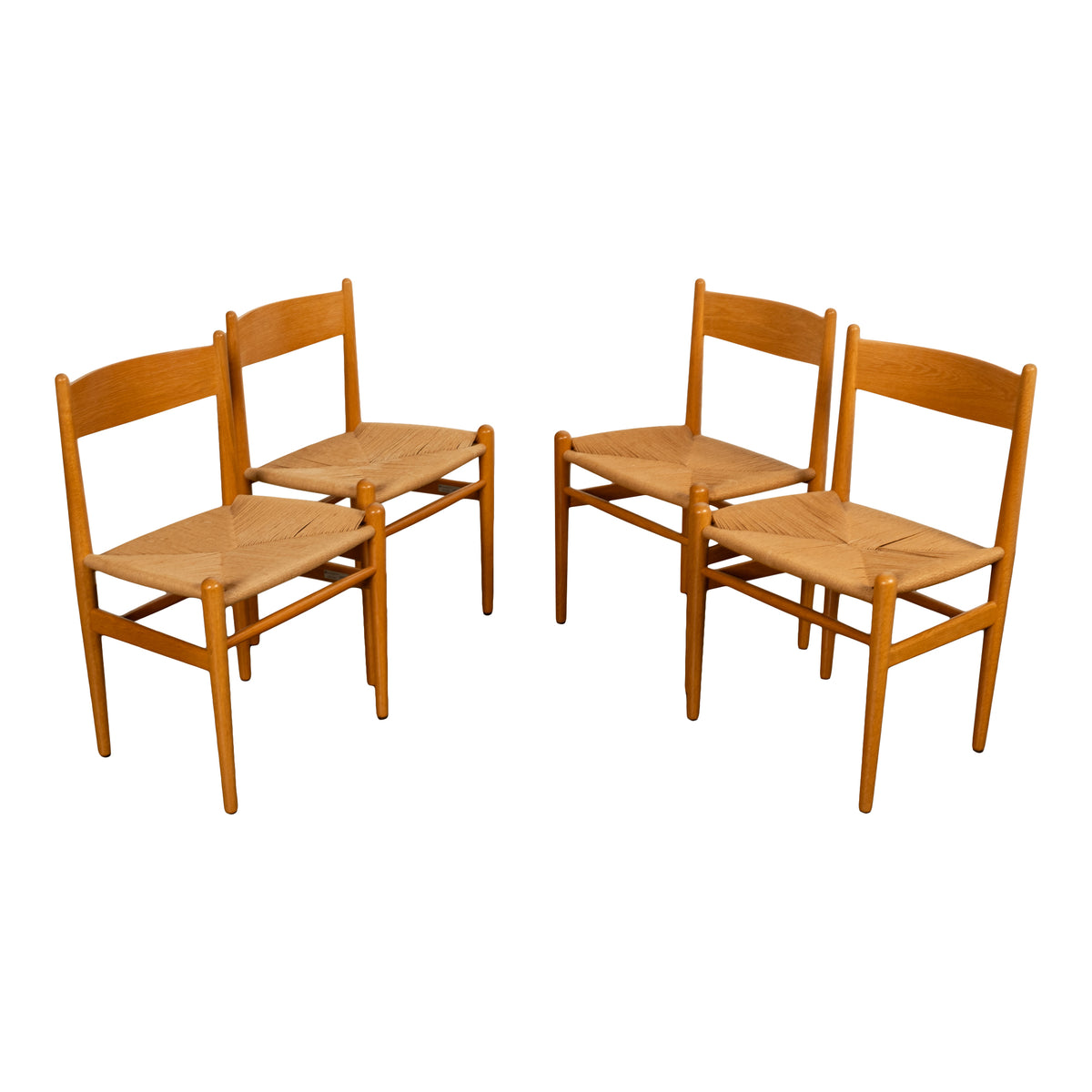 Mid Century Hans Wegner Set 4 Beech Danish Cord Dining Chairs Carl Hansen & Søn