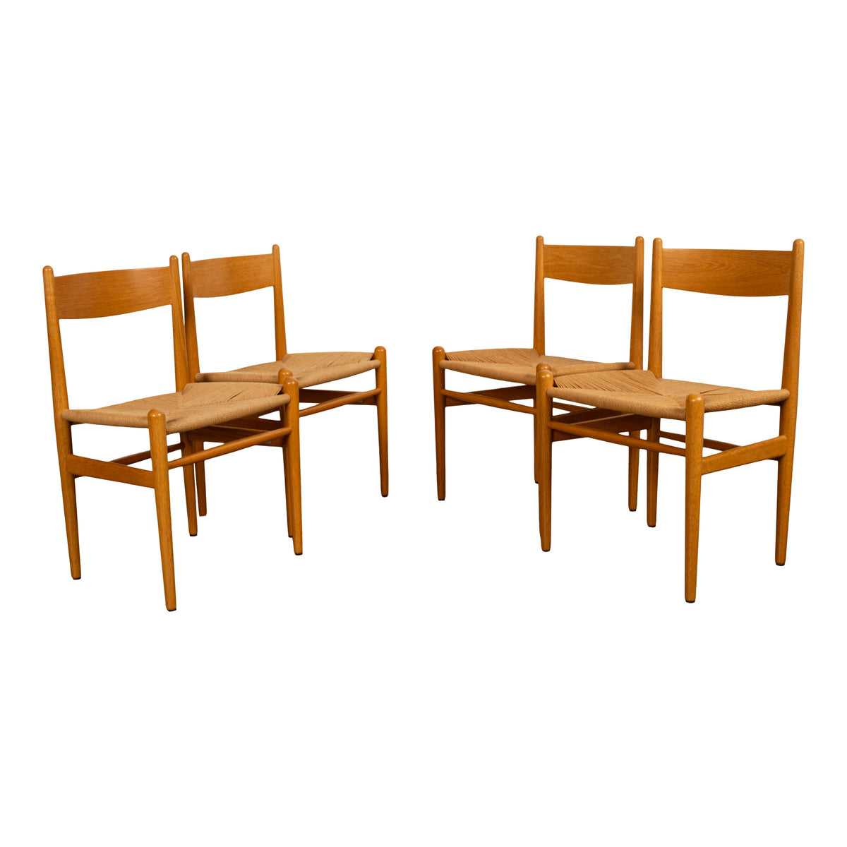 Mid Century Hans Wegner Set 4 Beech Danish Cord Dining Chairs Carl Hansen & Søn