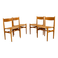 Mid Century Hans Wegner Set 4 Beech Danish Cord Dining Chairs Carl Hansen & Søn