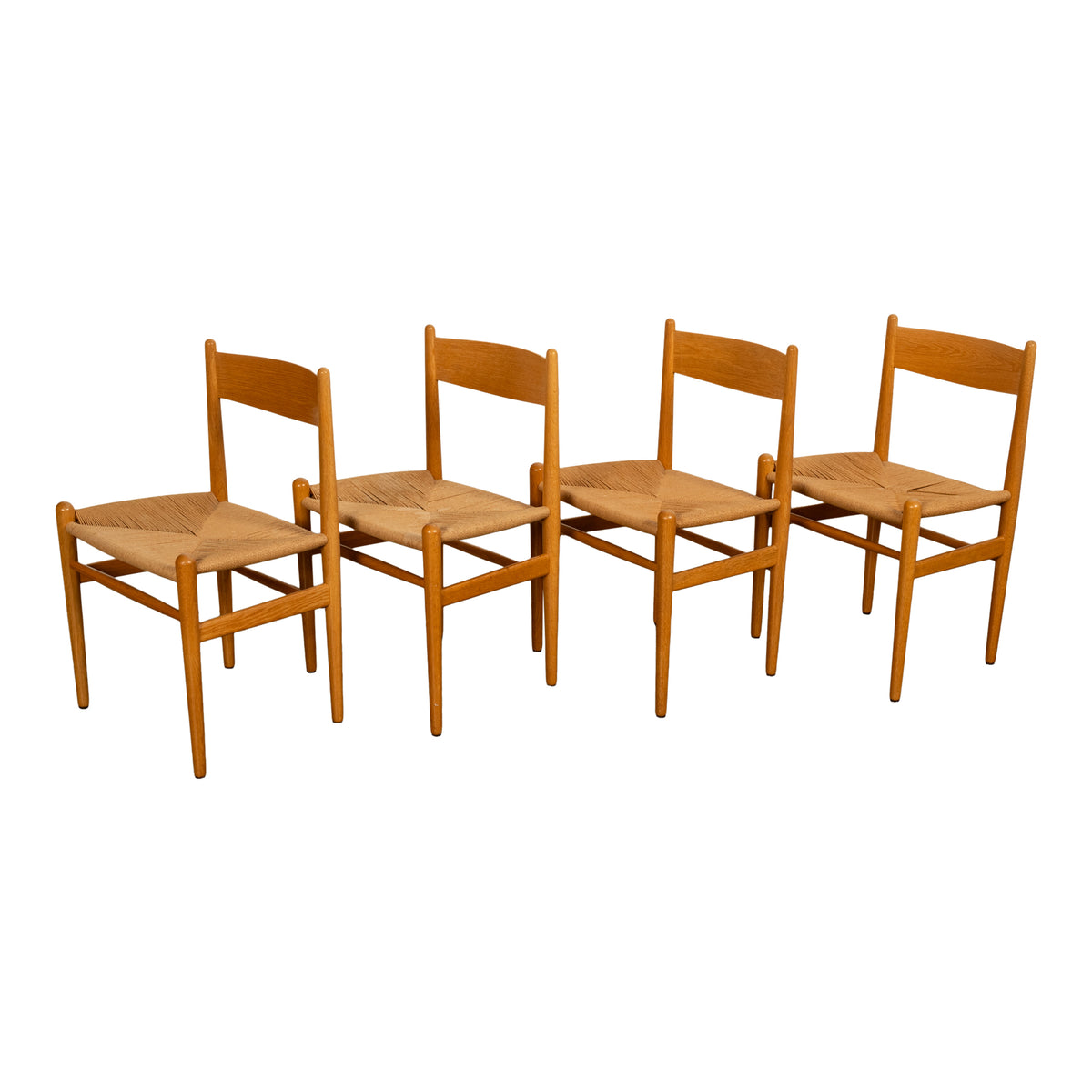 Mid Century Hans Wegner Set 4 Beech Danish Cord Dining Chairs Carl Hansen & Søn