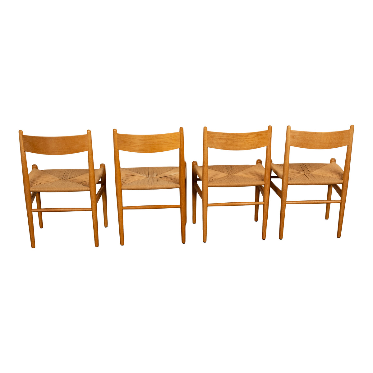 Mid Century Hans Wegner Set 4 Beech Danish Cord Dining Chairs Carl Hansen & Søn