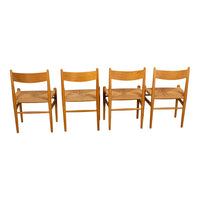 Mid Century Hans Wegner Set 4 Beech Danish Cord Dining Chairs Carl Hansen & Søn