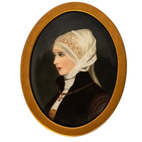 Pair Antique German Signed KPM Porcelain Handpainted Bride Portrait Plaques 1890