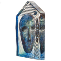 Swedish Art Glass Sculpture Blue Head Bertil Vallien Kosta Boda Signed Numbered