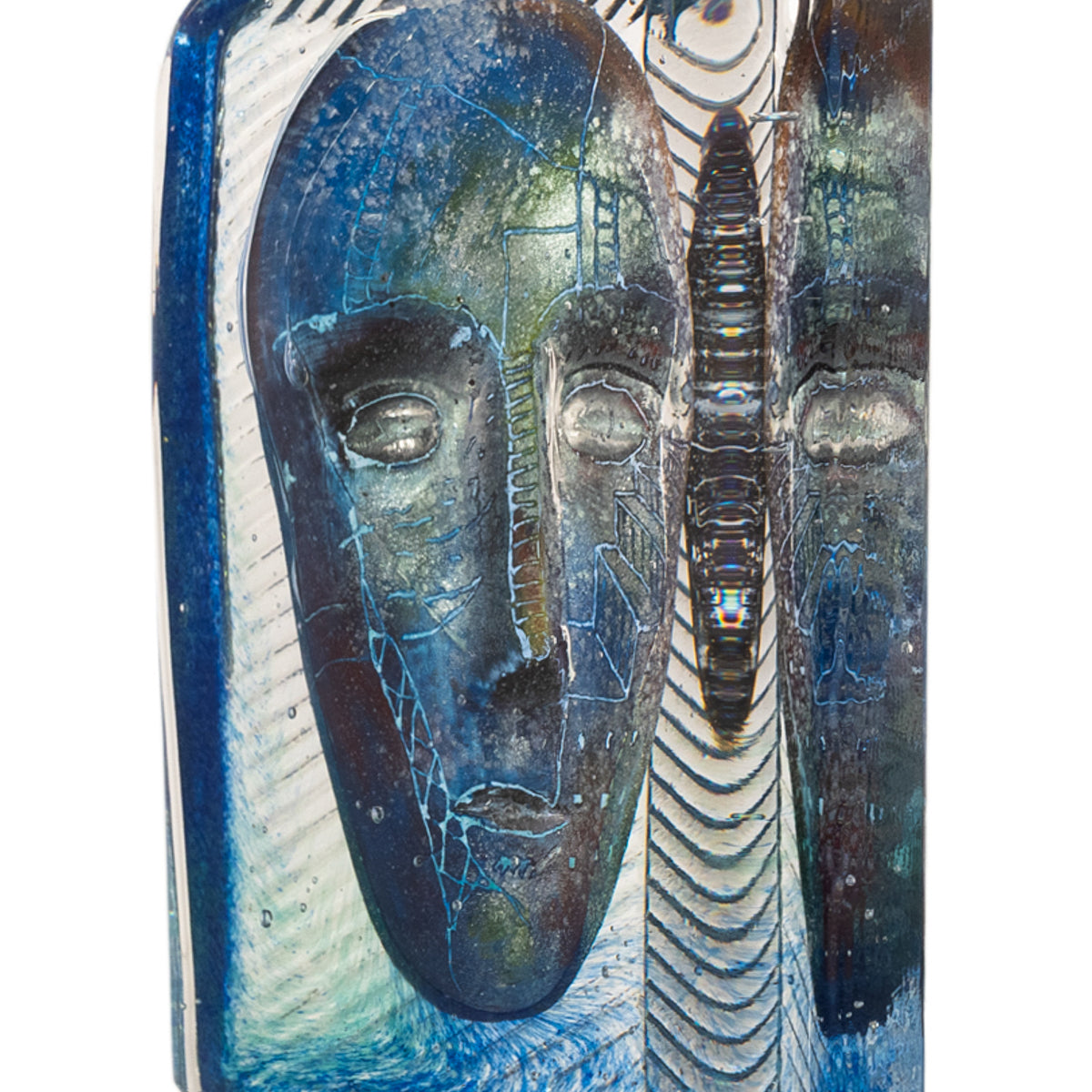 Swedish Art Glass Sculpture Blue Head Bertil Vallien Kosta Boda Signed Numbered