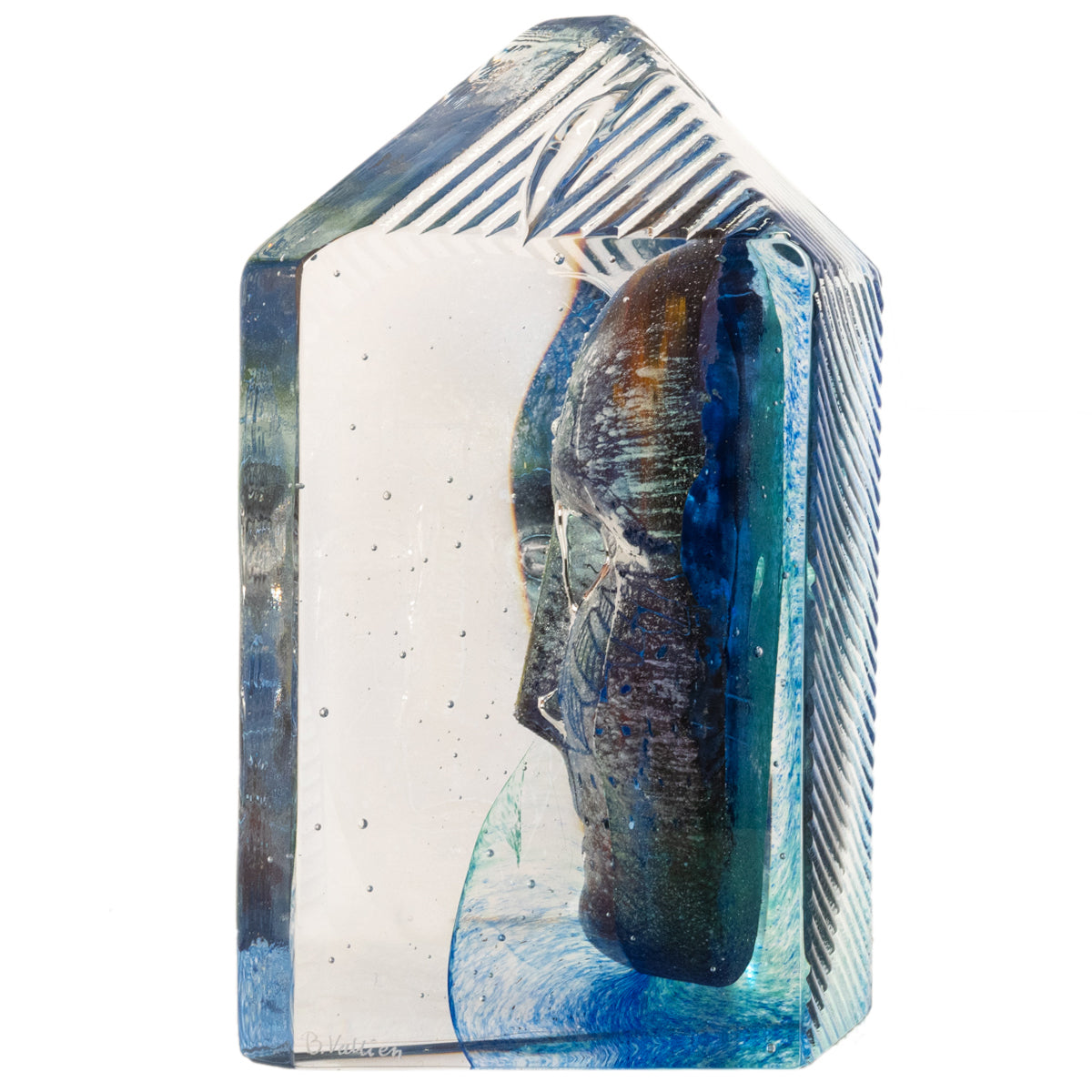 Swedish Art Glass Sculpture Blue Head Bertil Vallien Kosta Boda Signed Numbered