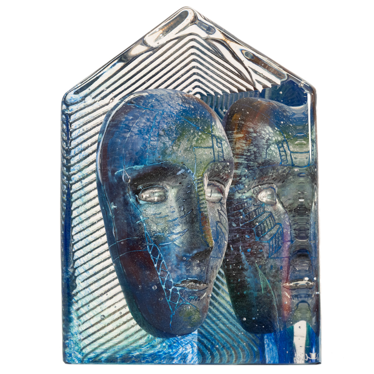 Swedish Art Glass Sculpture Blue Head Bertil Vallien Kosta Boda Signed Numbered