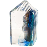 Swedish Art Glass Sculpture Blue Head Bertil Vallien Kosta Boda Signed Numbered