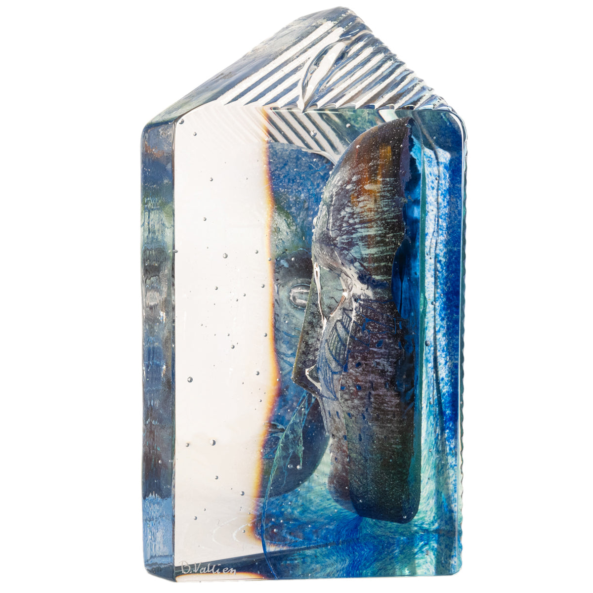 Swedish Art Glass Sculpture Blue Head Bertil Vallien Kosta Boda Signed Numbered